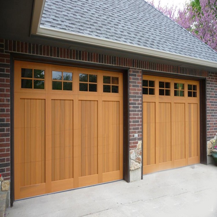 Residential Insulated Solid Wood Brown Color Garage Door