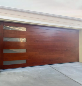 Triple Layers Solid Wood Garage Door With Glass Windows