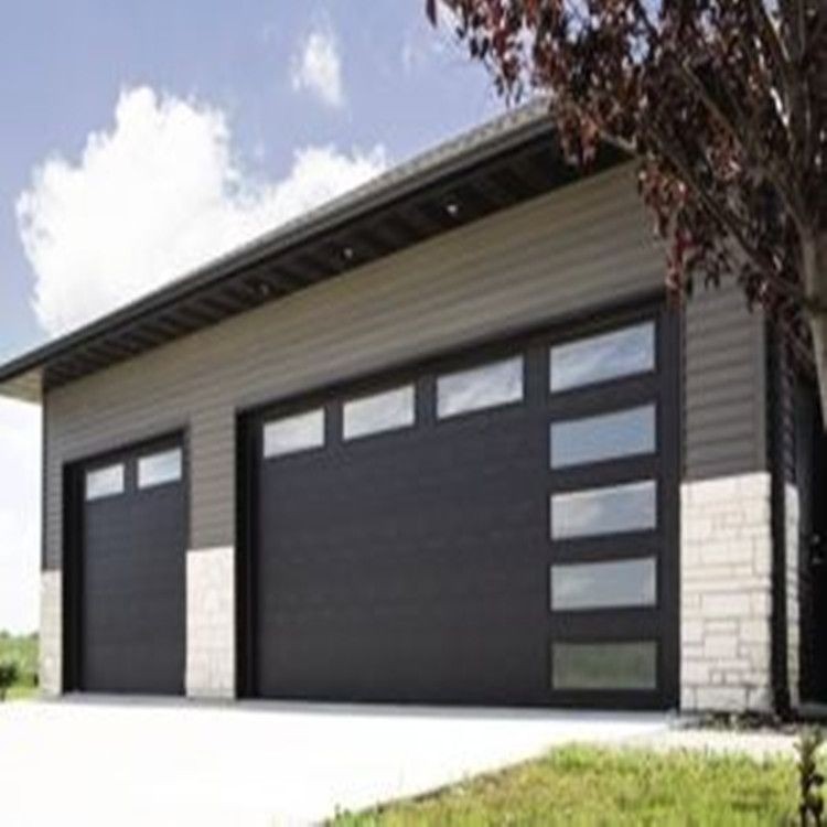 Flush steel garage door with side tempered glass windows