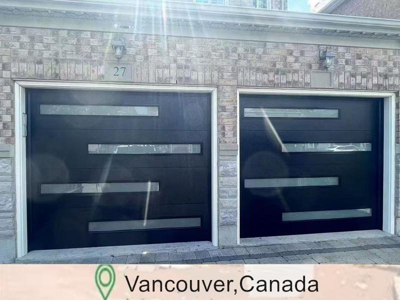 Black Flush Steel Garage Door with Decoration Windows