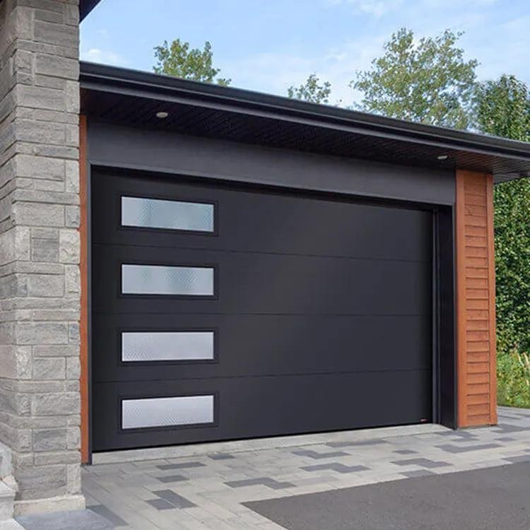 Black Steel Garage Door with Side Windows