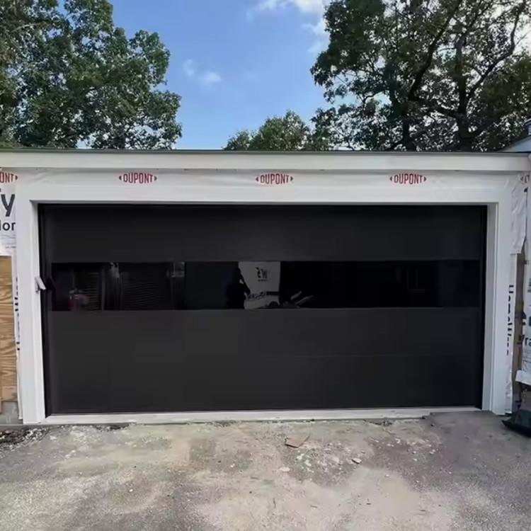 flush aluminum garage door with mirror glass view 23