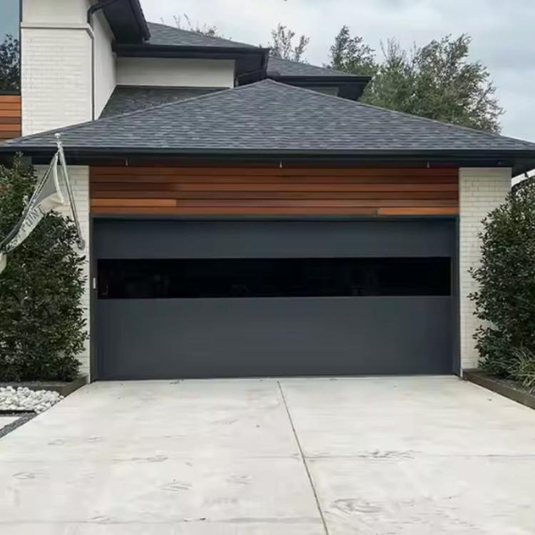 flush aluminum garage door with mirror glass view 19