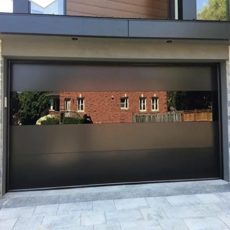 flush aluminum garage door with mirror glass view 6