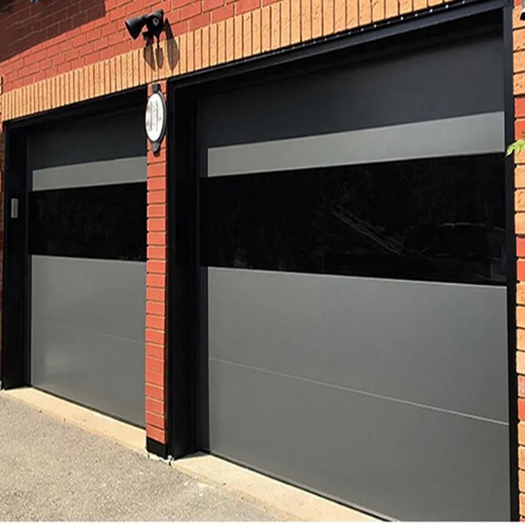 flush aluminum garage door with mirror glass view 1
