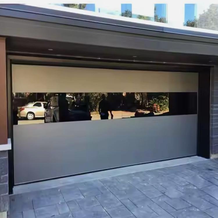 flush aluminum garage door with mirror glass view 21