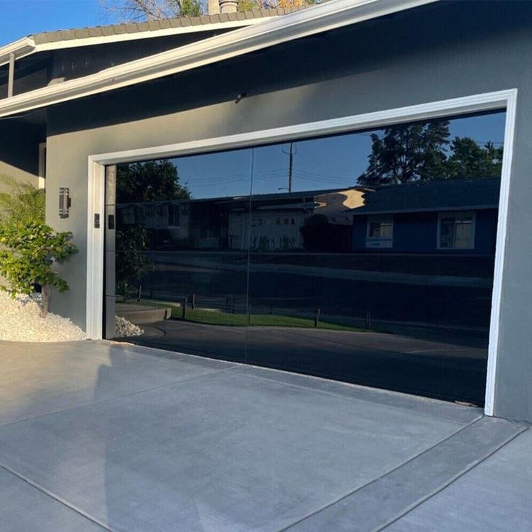 Modern Custom Automatic Sectional Frameless Garage Door With Mirror Black Tempered Glass  3