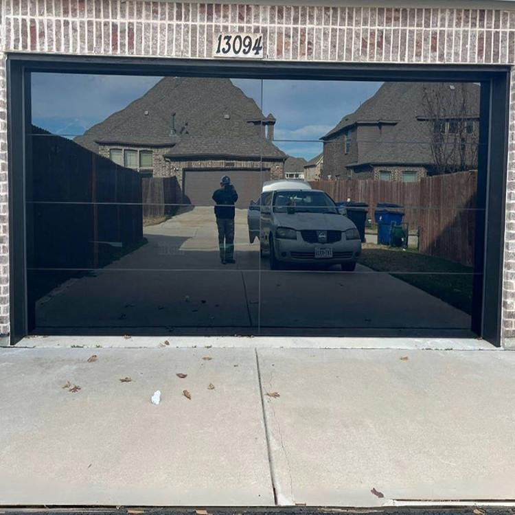 Modern Custom Automatic Sectional Frameless Garage Door With Mirror Black Tempered Glass  1